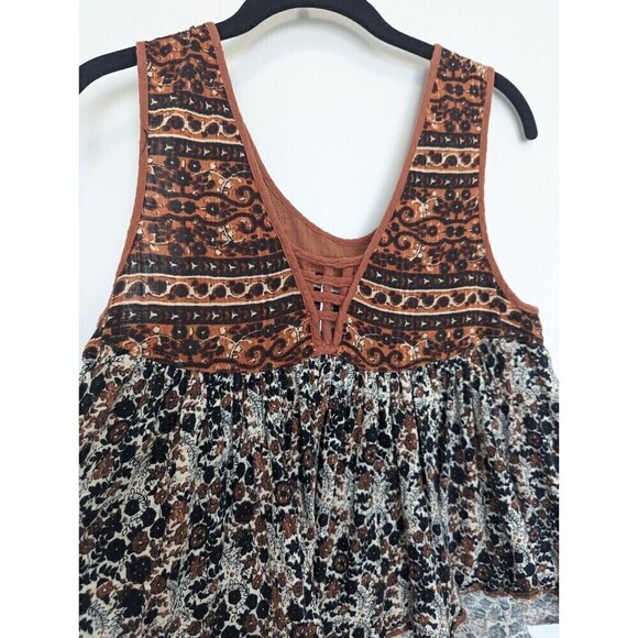 Free People Lucky Coin Tank Top Brown Floral Linen Small - Picture 5 of 8